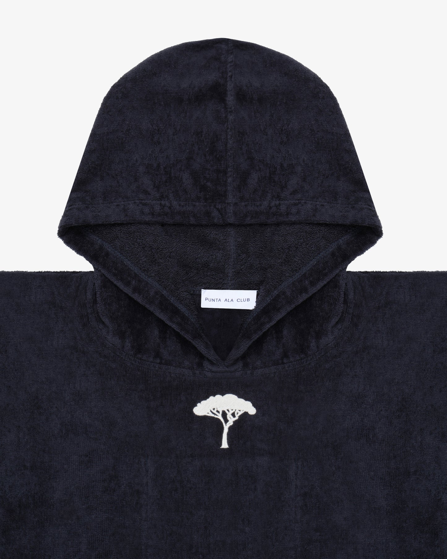 Hooded Cotton Terry Poncho - Navy