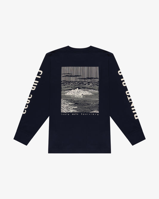 T-Shirt Maniche Lunghe "Isola dello Sparviero" - blu/bianco