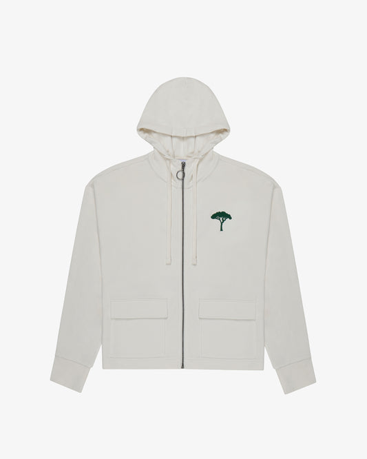 Cropped Zip Up Hoodie - Milk