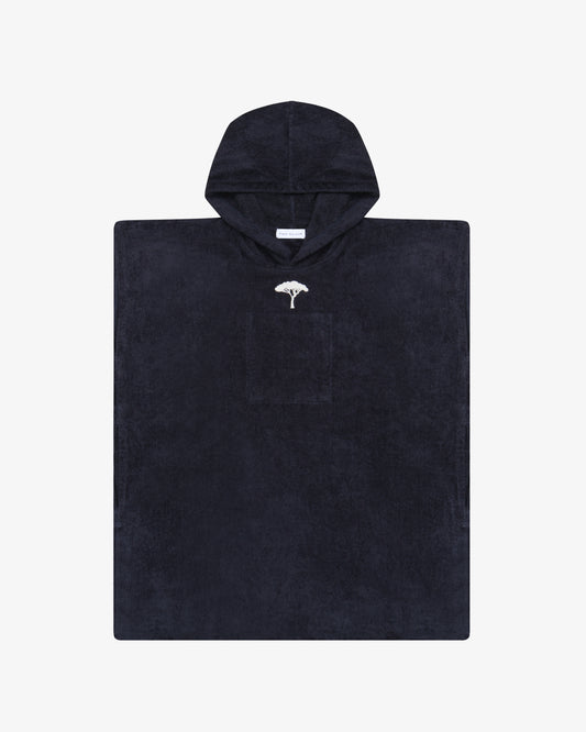 Hooded Cotton Terry Poncho - Navy