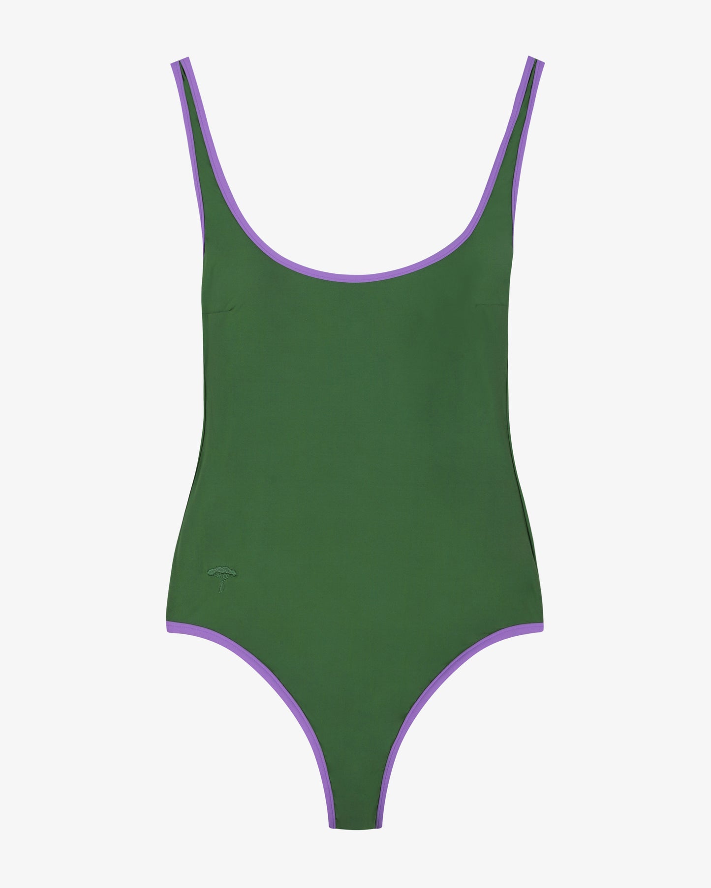 Costume intero tinta unita "Olivia" - verde/ciclamino