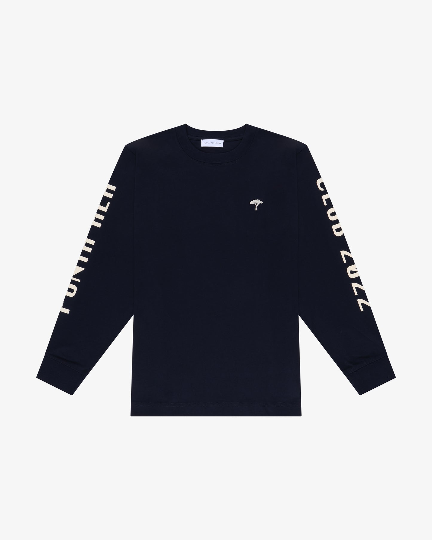 T-shirt blu a maniche lunghe con stampa su maniche e retro
