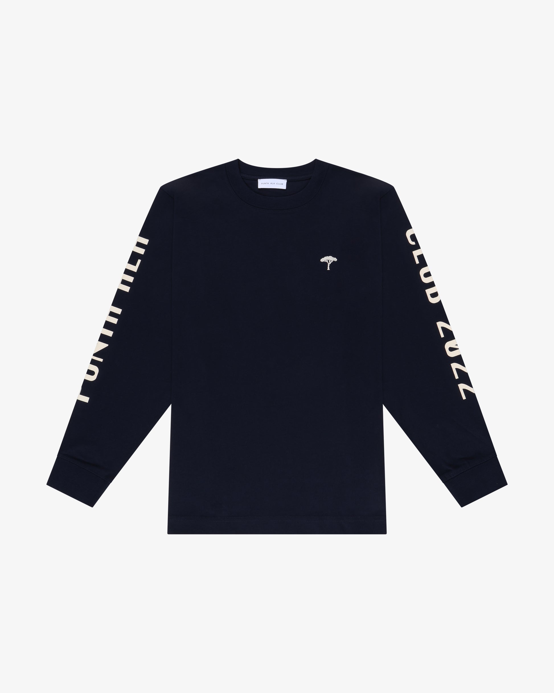 T-shirt blu a maniche lunghe con stampa su maniche e retro