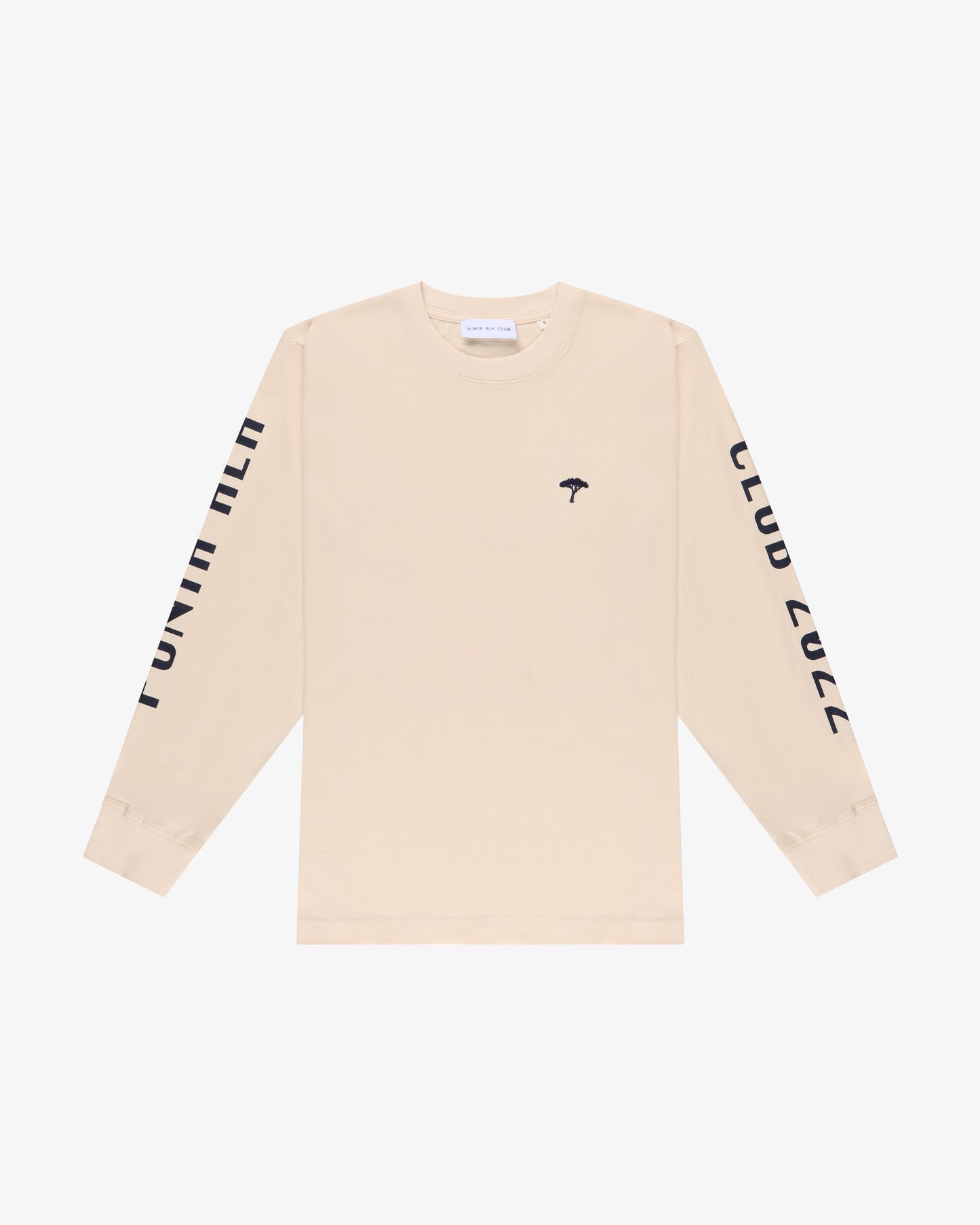 T-shirt blu a maniche lunghe con stampa su maniche e retro