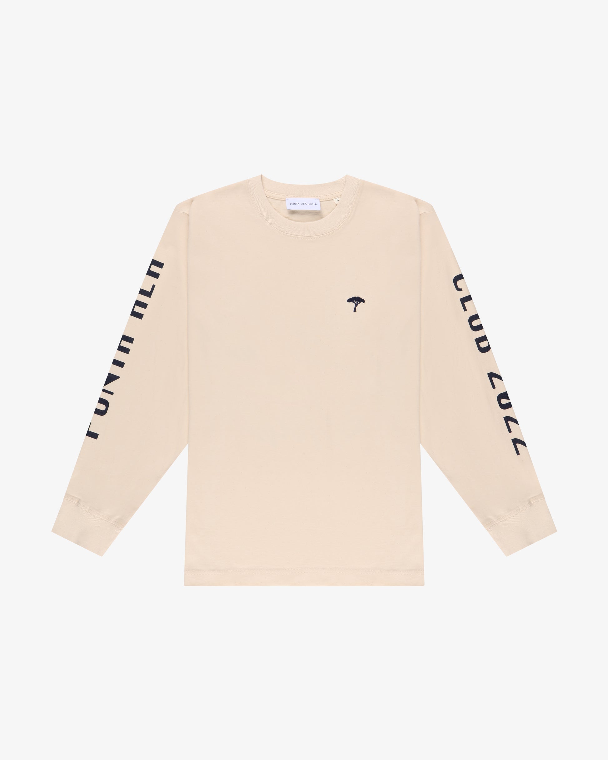 T-shirt blu a maniche lunghe con stampa su maniche e retro