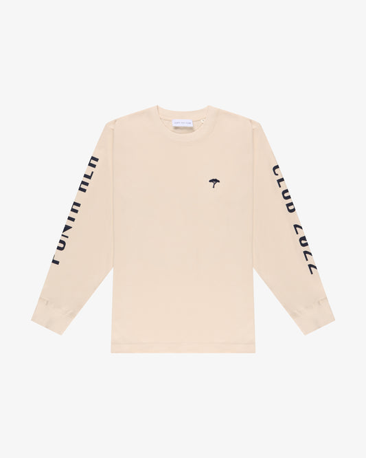 T-shirt blu a maniche lunghe con stampa su maniche e retro